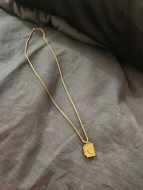 Gold Stainless Steel Necklace with Tarot La Luna Rectangular Locket